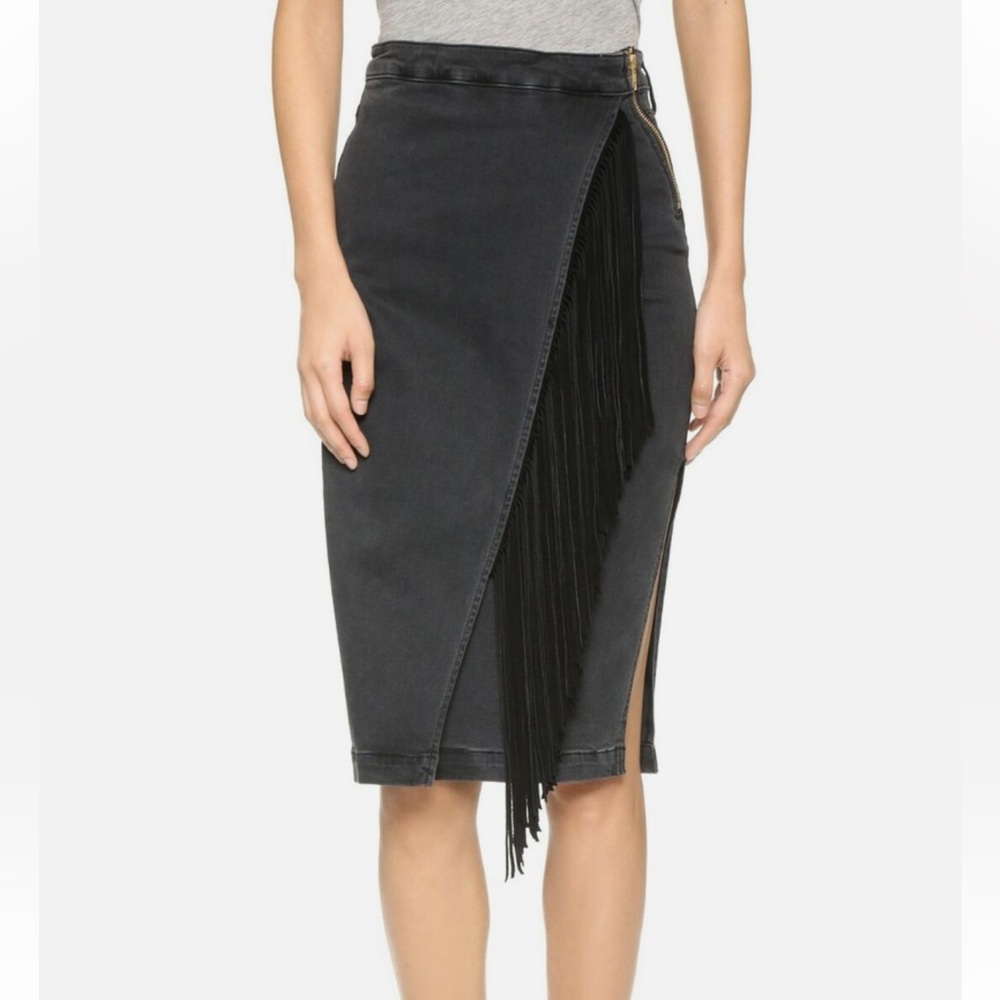 McGuire Denim - Dark Gray Pencil Skirt with Suede Fringe